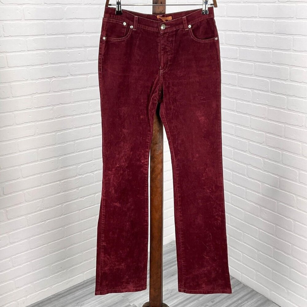 Essendi Jeans Women 6 28Wx34L‎ Burgundy Velvet Seam Bootcut Cotton Pants Brazil